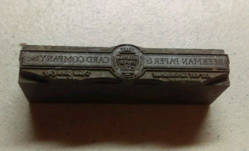 Vintage Letterpress Printing Block Beekman Paper & Card Co NY ALL METAL Heavy