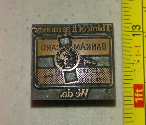Vintage Letterpress Printing Block Bank Americard Credit Card Advertising