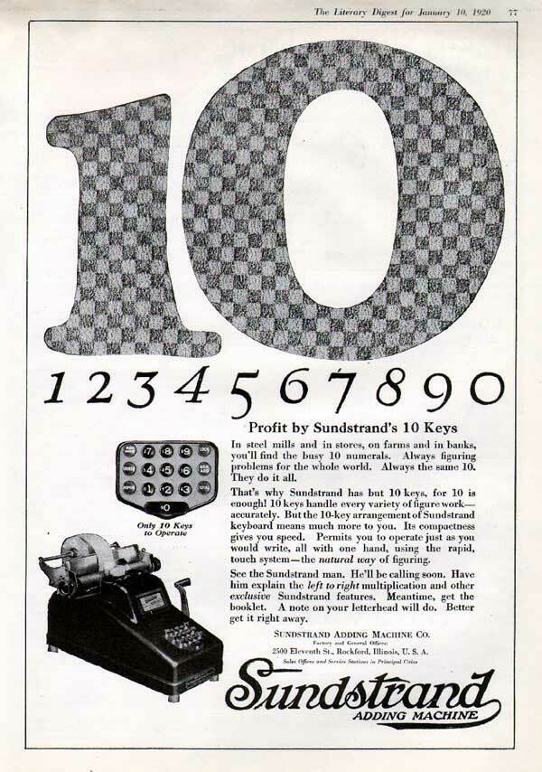 1920 SUNSTRAND CALCULATOR ADDING MACHINE NUMBER KEY AD 6358