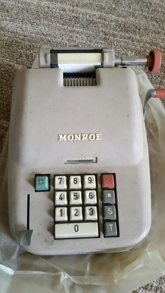 Vintage old Monroe Calculating Adding Machine 811H14 Made in Germany with cover