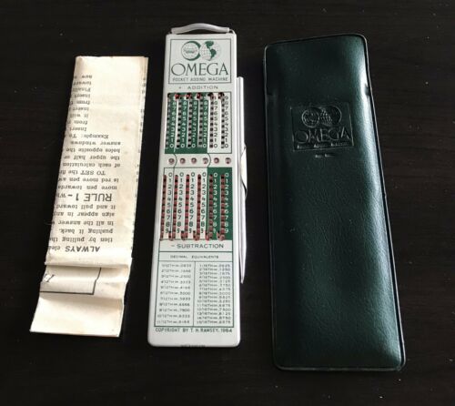 OMEGA Vintage Pocket Adding Machine Calculator Case Guide 1964 Old School