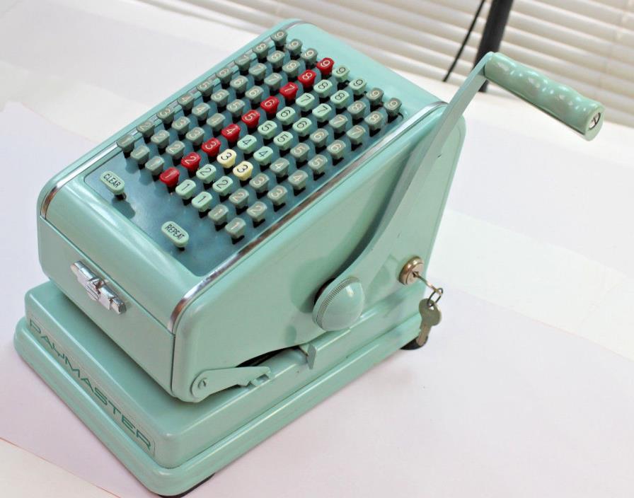 Vtg Turquoise Paymaster Check Writing Machine Series 700 Working Keya Steampunk