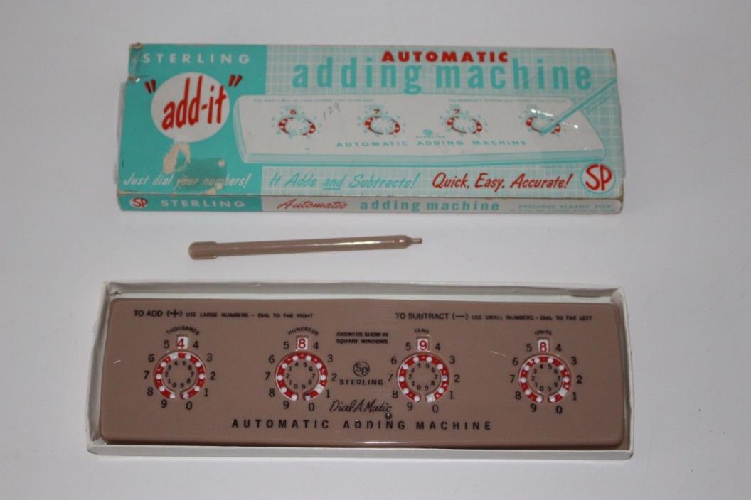 Vintage 1950s Sterling ADD IT Dial Matic Automatic Adding Machine w Stylus 565