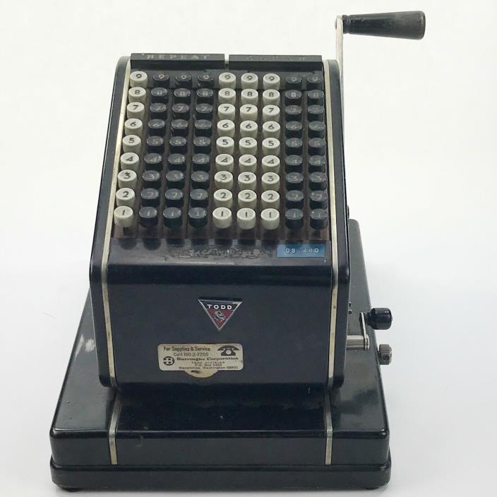 VINTAGE ADDING MACHINE Burroughs Model 337785 Manual Antique Calculator Hand Key