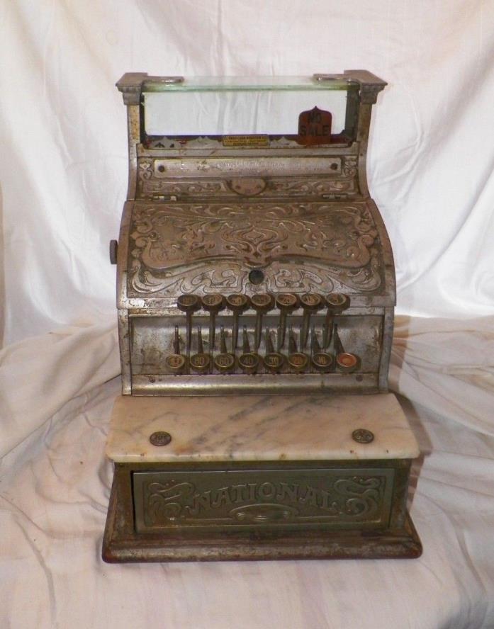 ANTIQUE NATIONAL CANDY CASH REGISTER MDL 130  1908 NICKEL PLATED BRASS