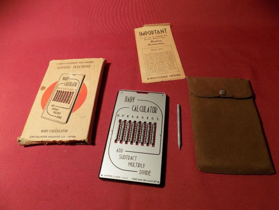 VTG. Baby Calculator, orig.  leather case, and instructions with box complete