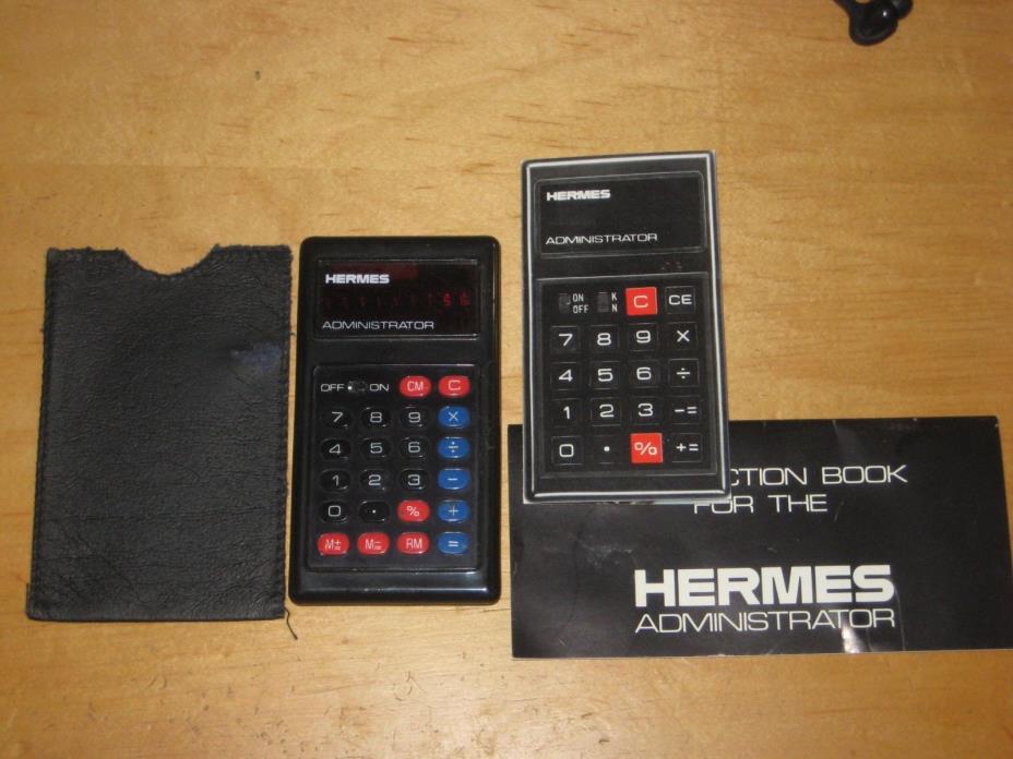 Vintage HERMES Administrator Calculator w/ Case & Info Card & User Manual