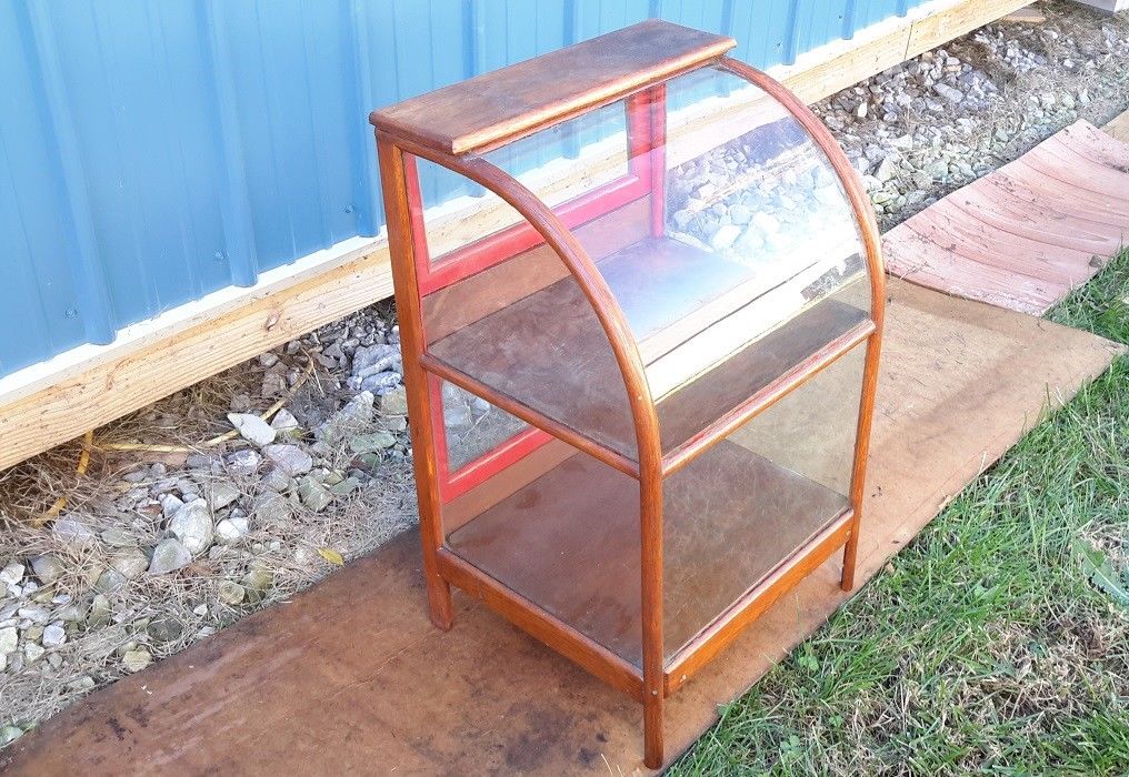 Antique General Store Curved Glass Wood Display Case. Country Store.