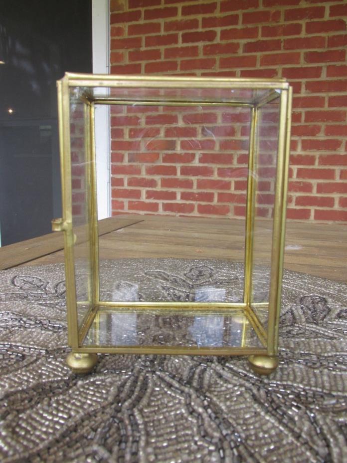 VINTAGE GLASS &  BRASS DISPLAY CASE TABLE TOP