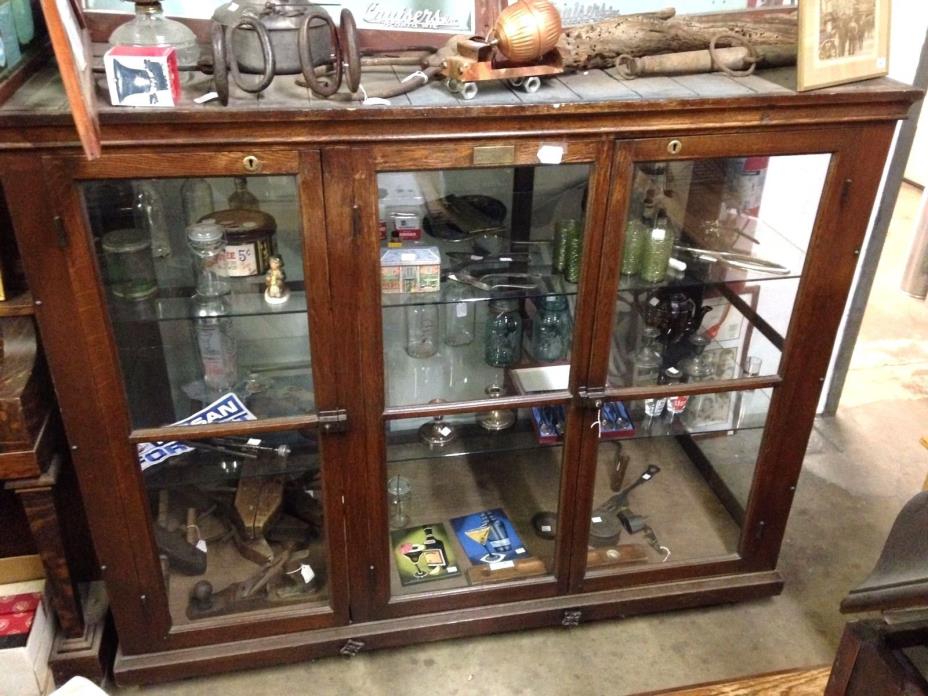Antique Wood Glass Large Display Case Cabinet, The Streator Mfg Co Preservo Case