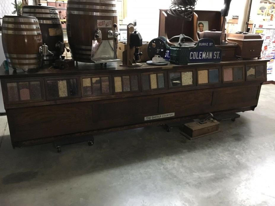 Original antique SHERER 23 drawer 12 foot OAK  GENERAL STORE SEED/BEAN COUNTER i