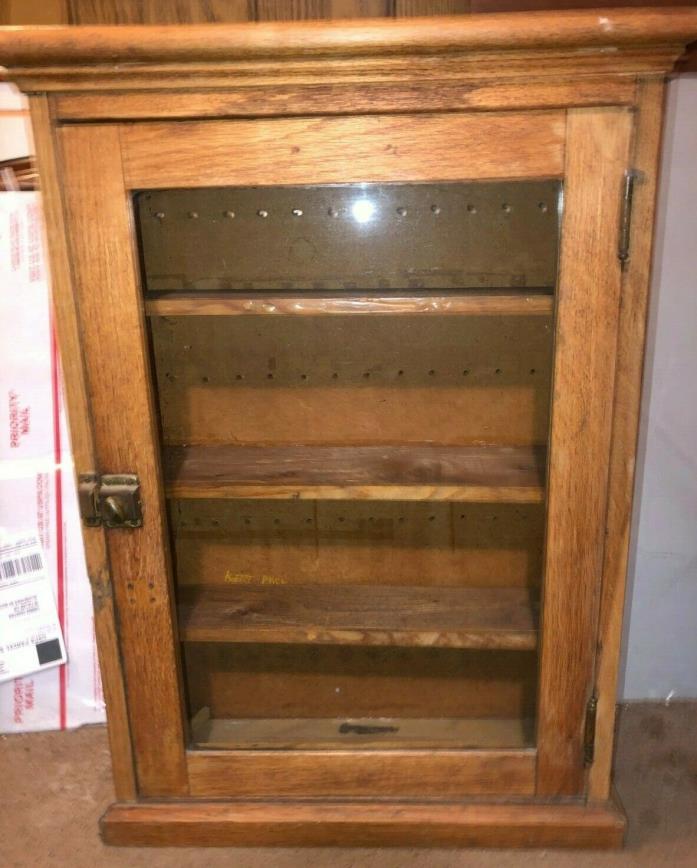 ANTIQUE WALL HANGING OR COUNTER TOP OAK DISPLAY CABINET