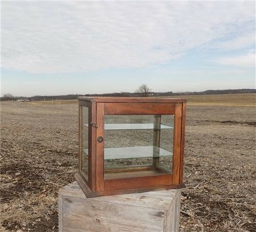 Wooden Framed Glass Vintage Showcase Country General Store Counter Top Display M