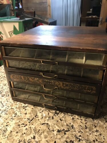Antique Clark's ONT Thread Spool Cabinet Retail Countertop Display Early 1900s