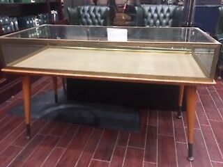 Brass, Wood and Glass Display Table Chicago