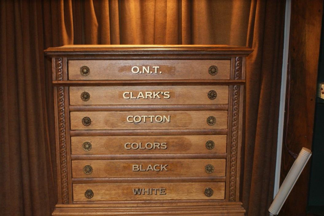 Antique CLARK'S ONT 6 SIX DRAWER SPOOL CABINET Country Store Thread Display
