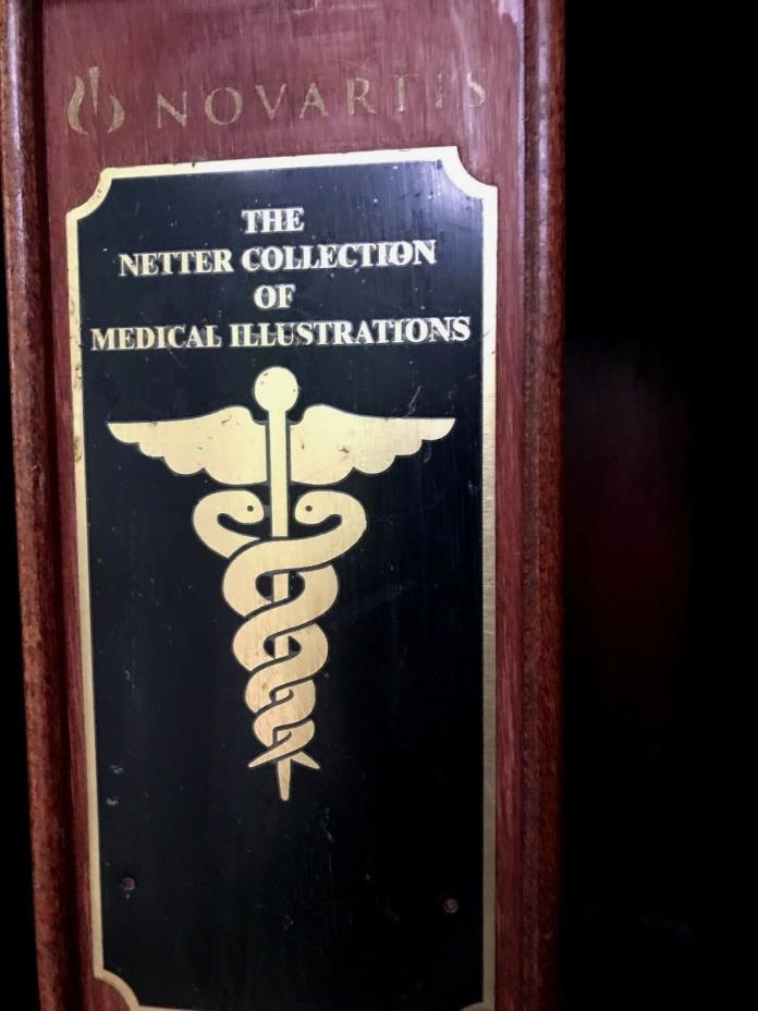 Antique WOOD BOOK CASE Table Top Dr. Netter Medical Illiustrations CADUCEUS