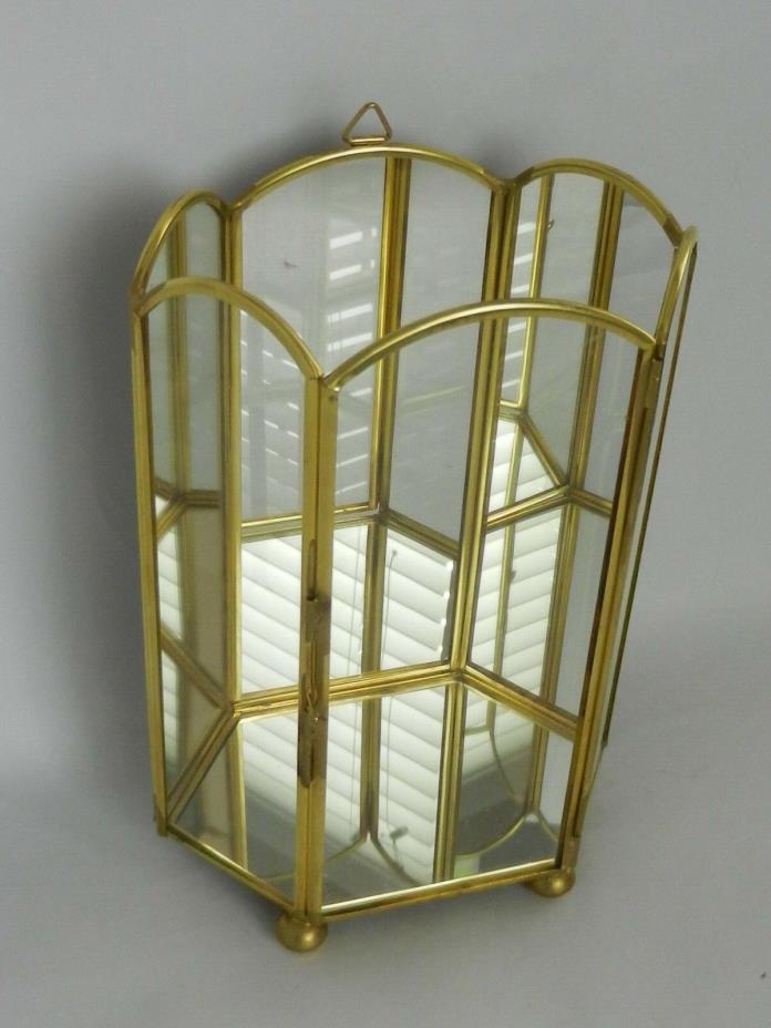VINTAGE BRASS GLASS & MIRROR SMALL DISPLAY CABINET ~ 7.25'' TALL ~ ONE LEVEL ~ 7