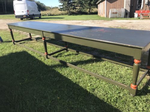 Great 16 Foot Country Store Counter Farm Table Old Green Paint Original As Found