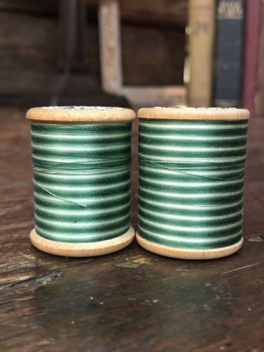 2 Rare Antique French Cartier Bresson Thread Spools Alternating Variegated Color