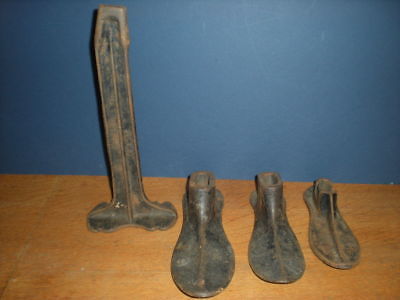 Cast Iron 4 Piece Shoe Last Set & Stand Size 9 8 & DD7 Marked Newark Antique