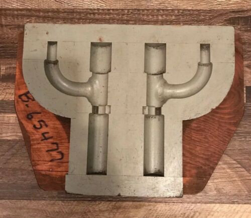 ANTIQUE MACHINE AGE INDUSTRIAL WOOD FOUNDRY MOLD PATTERN STEAMPUNK SILVER PAINT