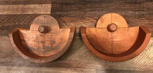 ANTIQUE MACHINE AGE INDUSTRIAL WOOD FOUNDRY MOLD PATTERN SET OF TWO STEAMPUNK