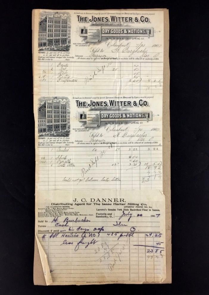 Antique 1900’s Store Receipts Lot 5 Delaware Fostoria Columbus Toledo Ohio OH
