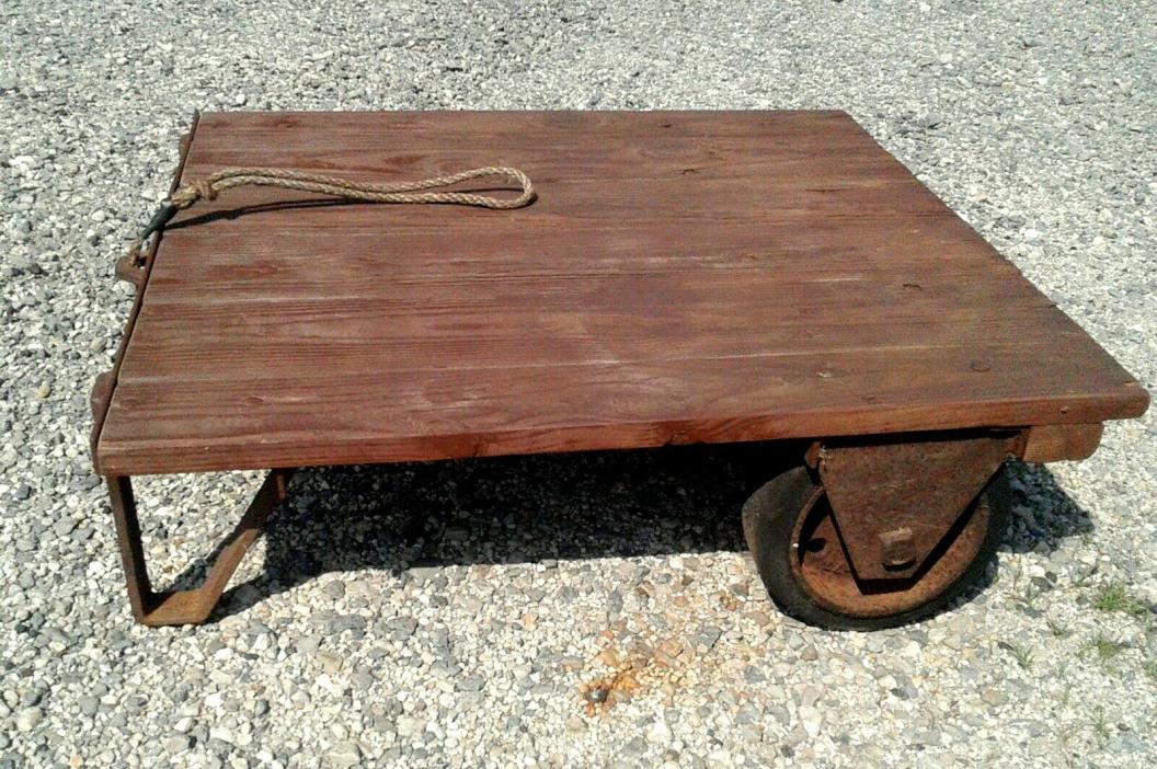 Old Industrial Small Factory Garden Cart Platform Potting Coffee Table Rustic