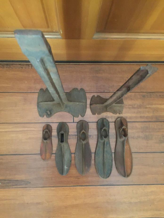 Antique Cast Iron Cobbler Stands Anvils Shoe Form Molds - Lot of Vintage Tools