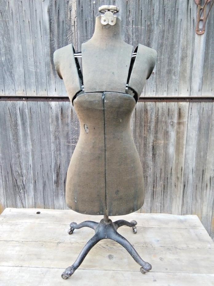 Antique Adjustable Dress Form with Cast Iron Rolling Base