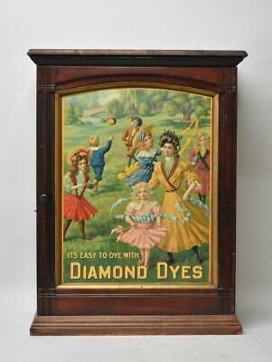 Antique Diamond Dyes Vintage Store Governess Cabinet Tin Litho & Color Card