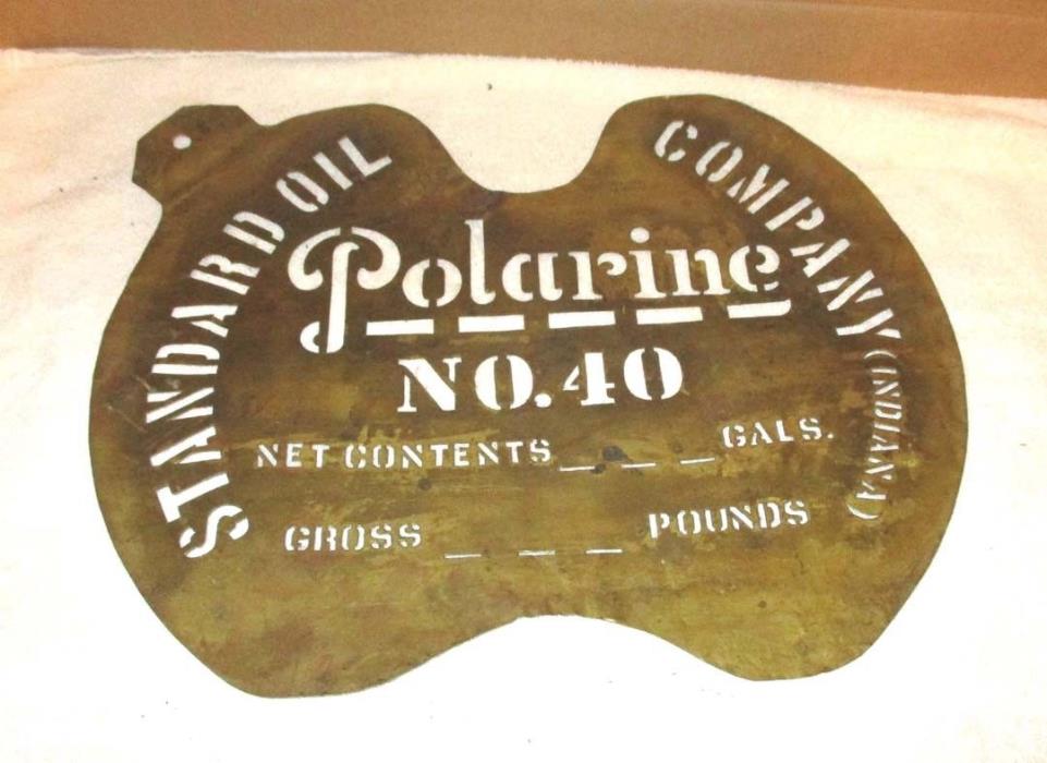 Big Standard Oil Company Indiana Polarine Barrel Stencil Lauer Trademarked Brass