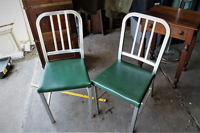 2 Vintage Blair Navy Chairs in Brushed Aluminum Modern Streamline