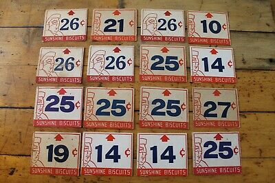 Set of 16 Vintage Grocery Store Price Number Tags Sunshine Bisquits