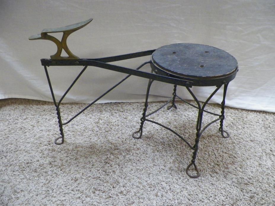 Old Vintage Antique Wrought Iron Shoe Shine Stool Chair Bench