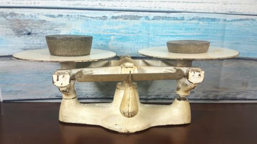 Antique Penn Scale Cast Iron Baker Balance Sliding with 2 Weights & Info Pamplet