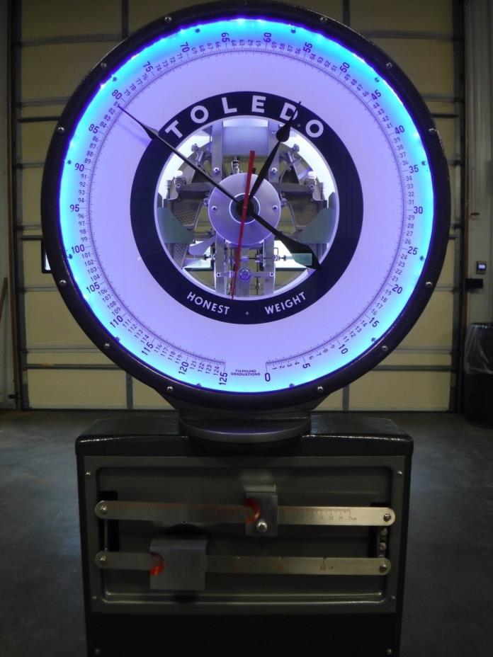 Vintage Double Side Toledo Scale Converted to Clock With Base and LED Backlights