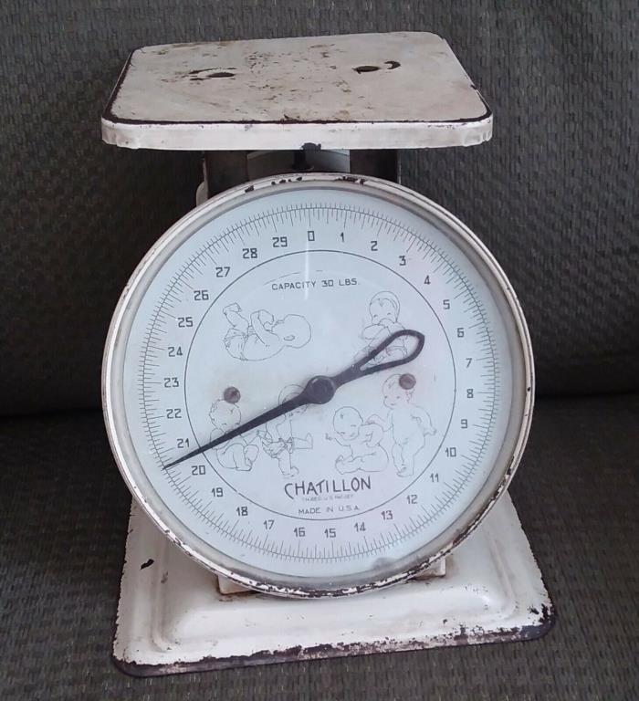 Vintage/Antique Chatillon Hospital Metal Baby Scale - USA Made