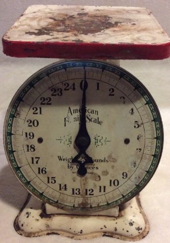 Antique American Family Scale White Red 25 lbs Capacity Works!