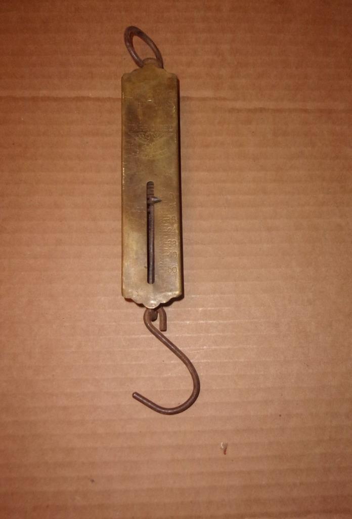 50 LB Vintage PS & W Company Brass Hanging Spring Scale Hunting Fishing