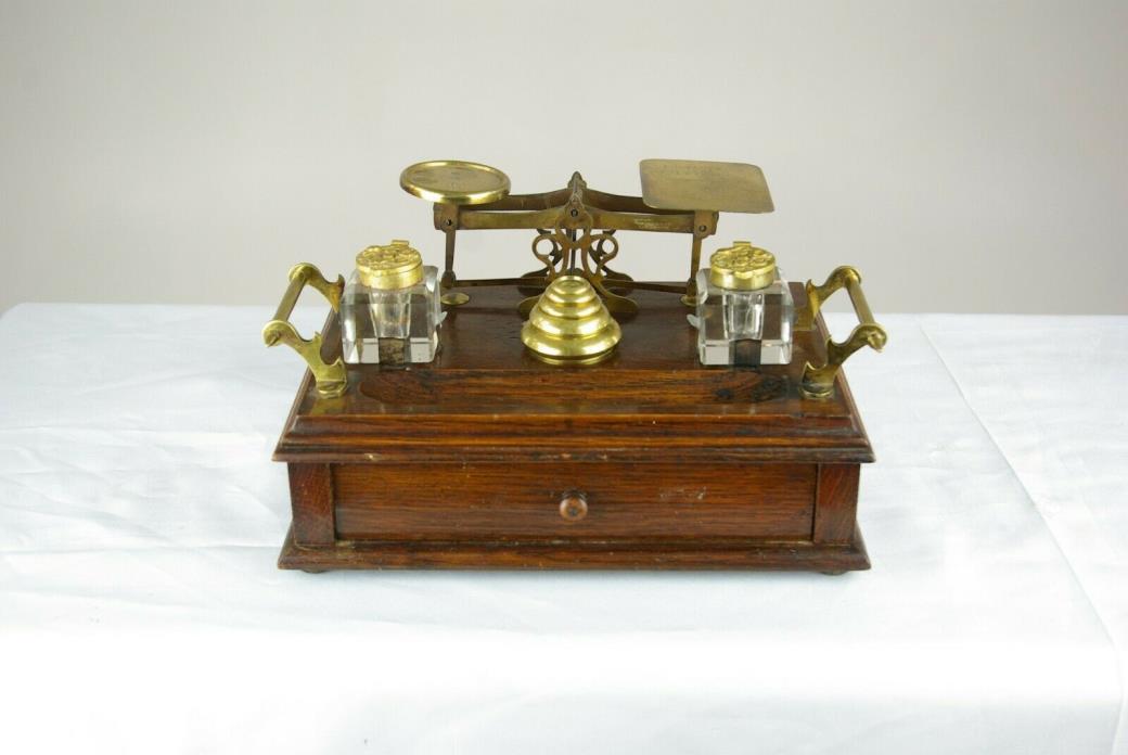 Antique Desk Set, Scottish Victorian Inkstand, Postal Scale, and Weights, B1430C