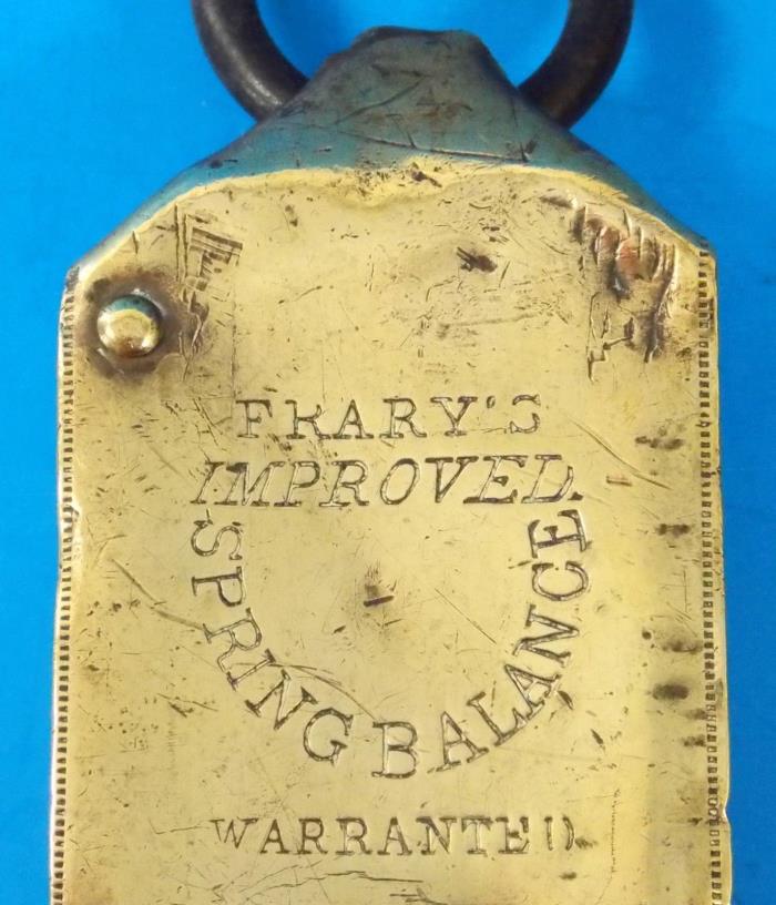 Antique Brass Frary's Hanging Warranted Spring Balance Scale  50 lbs.