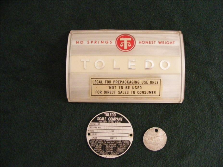 VINTAGE TOLEDO ADVERTISING TAGS OFF OF STORE SCALES