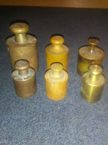 Six Vintage Brass Scale Weights