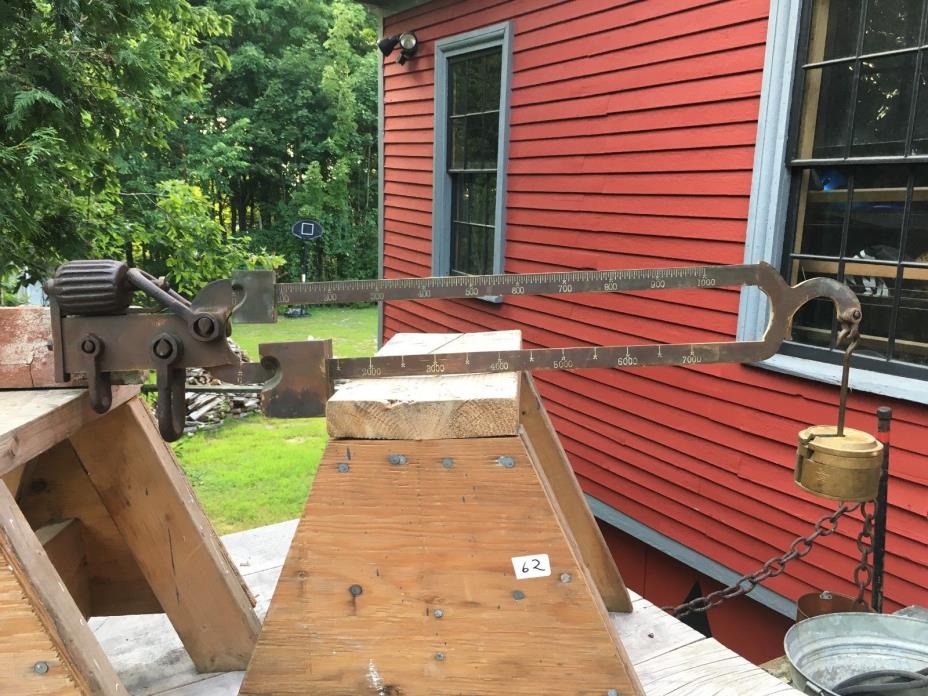 Vintage Antique solid Brass beam for platform scale w/weights, 7000 lb capacity