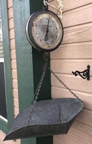 FARMHOUSE VINTAGE CHATILLON 20 LB HANGING SCALE COUNTRY GENERAL STORE PRODUCE