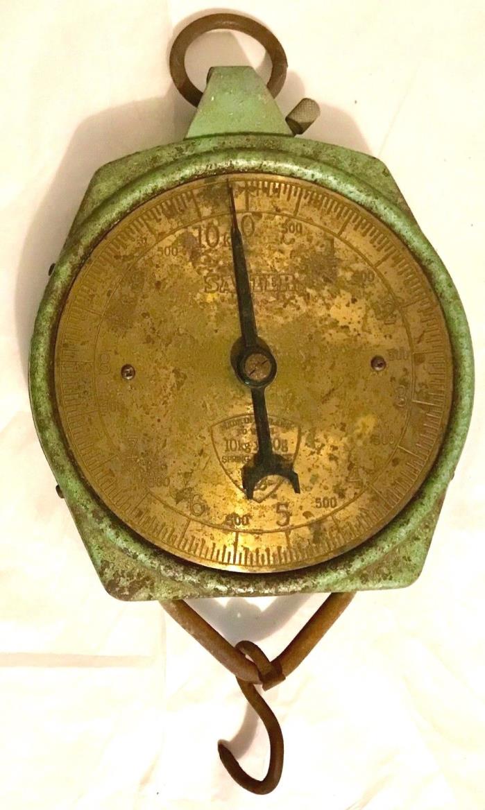 Antique Salter Rare Hanging Round Brass Face Scale Cast Iron Made in England
