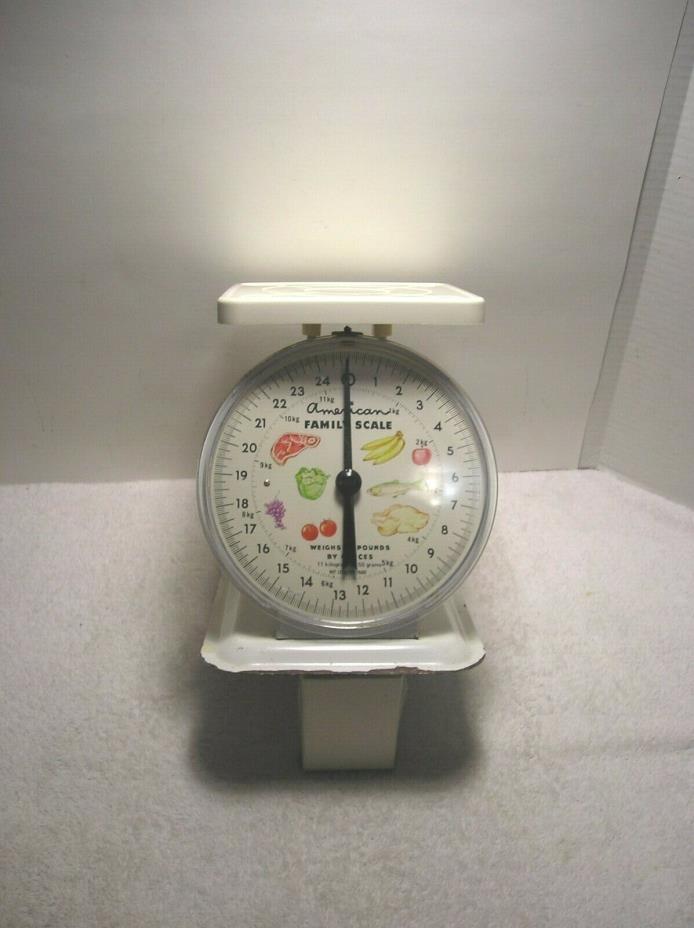 VINTAGE AMERICAN FAMILY KITCHEN SCALE METAL 25 LB. CAPACITY WORKS