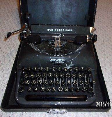 VINTAGE 30s REMINGTON RAND MODEL 5 DELUXE PORTABLE TYPEWRITER IN ORIG CASE WORKS